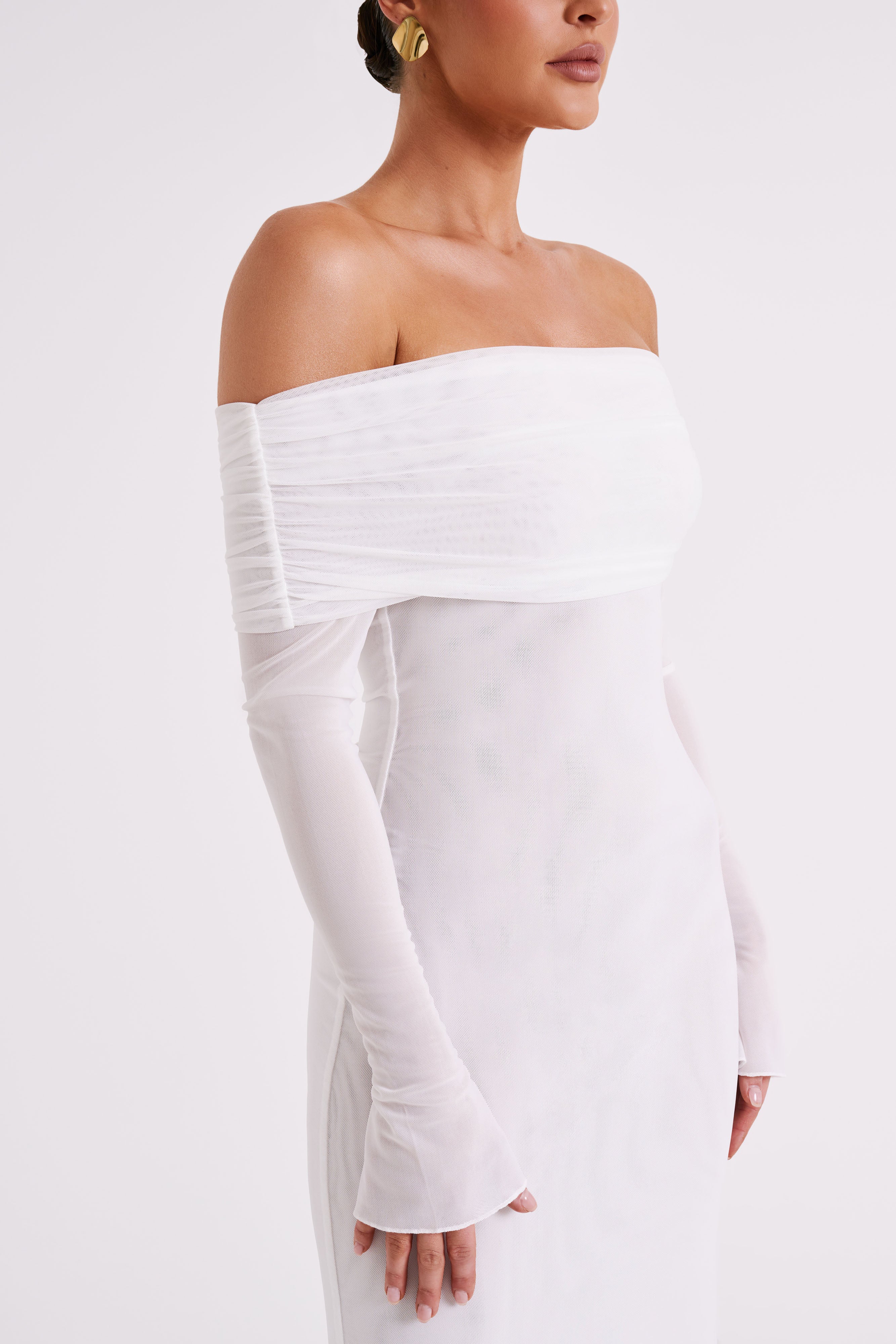 Josie Off Shoulder Mesh Maxi Dress Ivory
