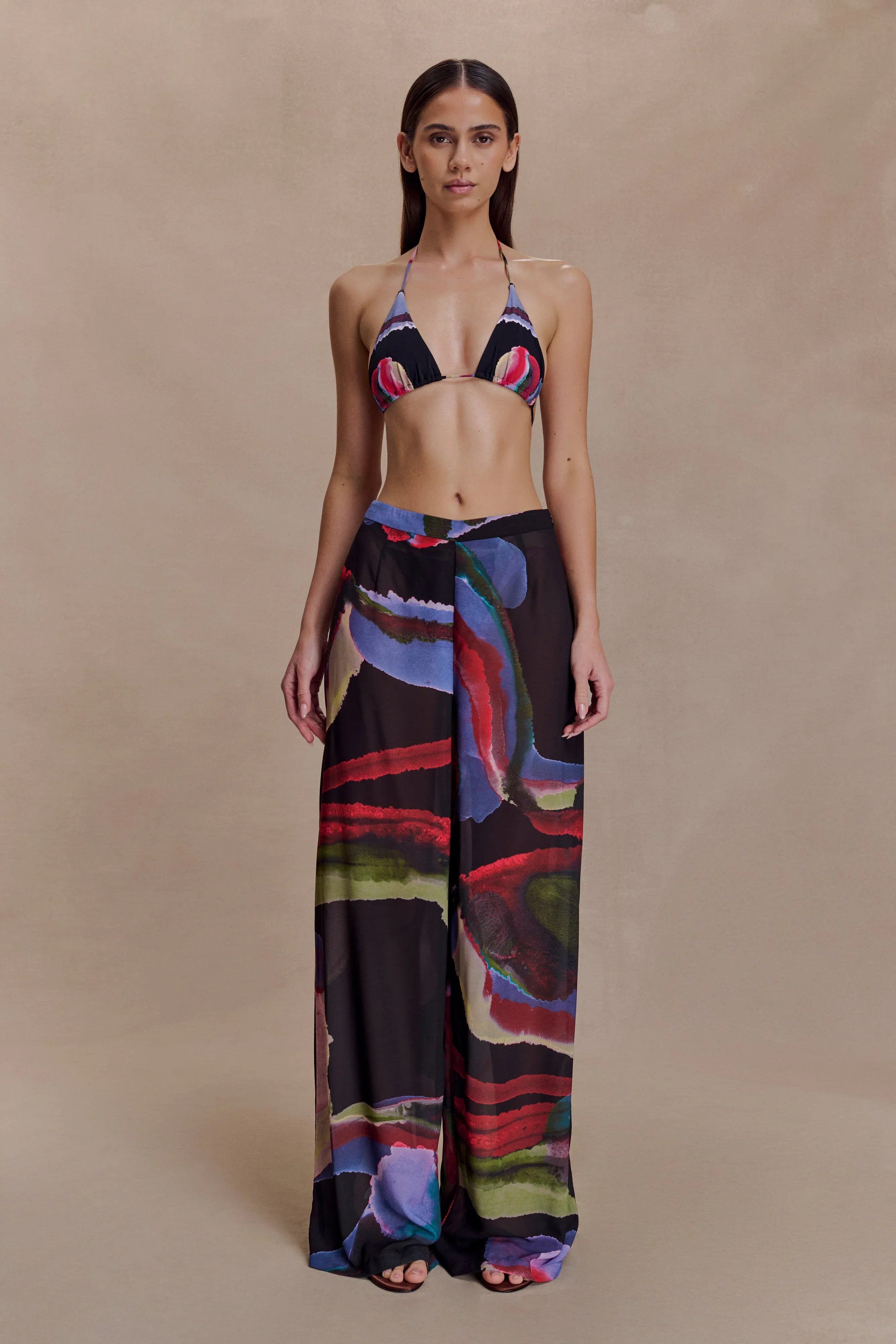 Rachel Chiffon Straight Leg Pants Multi Fluid Reverie Print