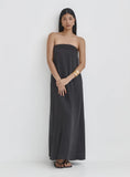 Black Satin Bandeau Maxi Dress