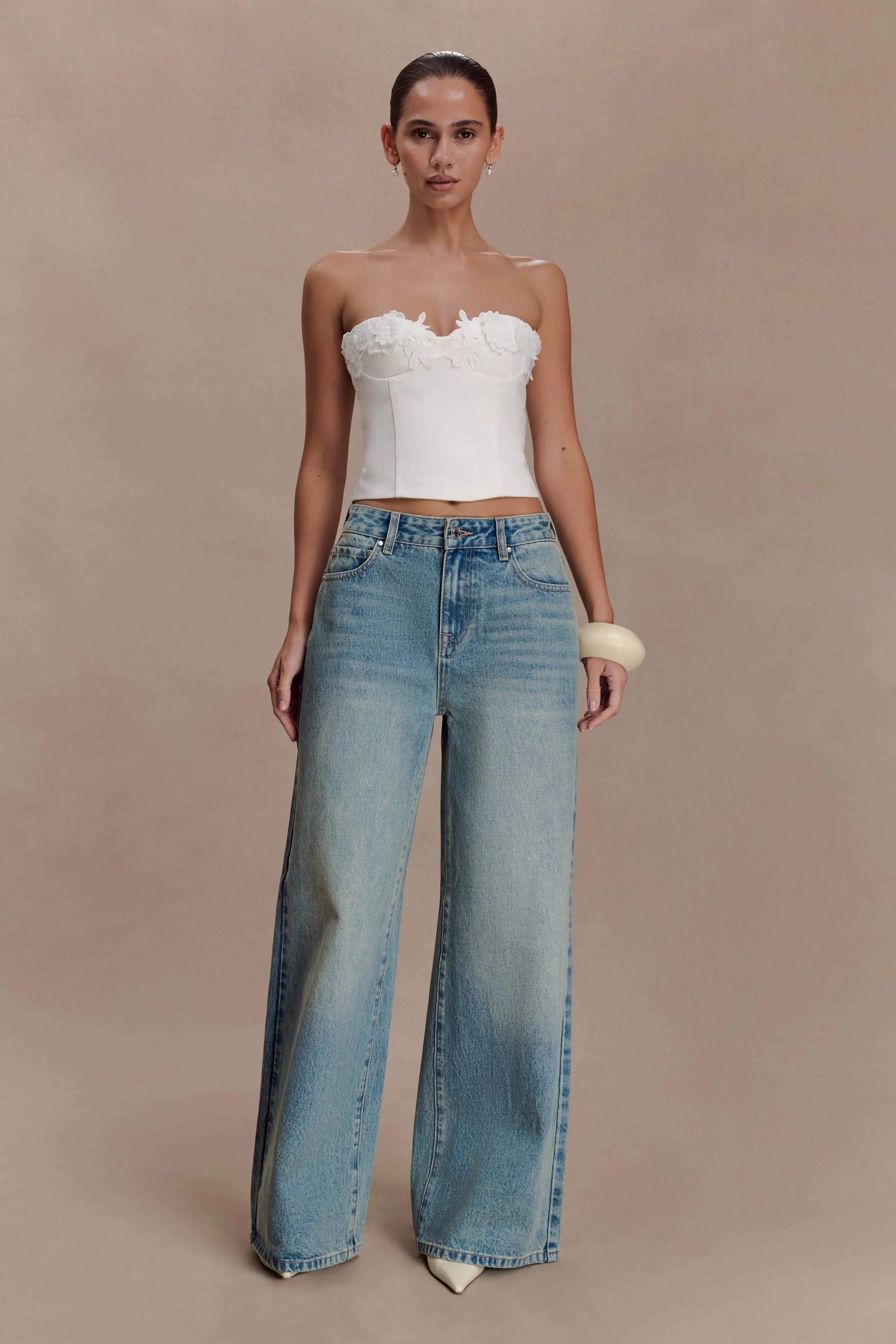 Romi Mid Rise Wide Leg Jeans Faded Mid Blue