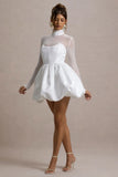 Tinkerbell White Satin Long Sleeve Puffball Mini Dress