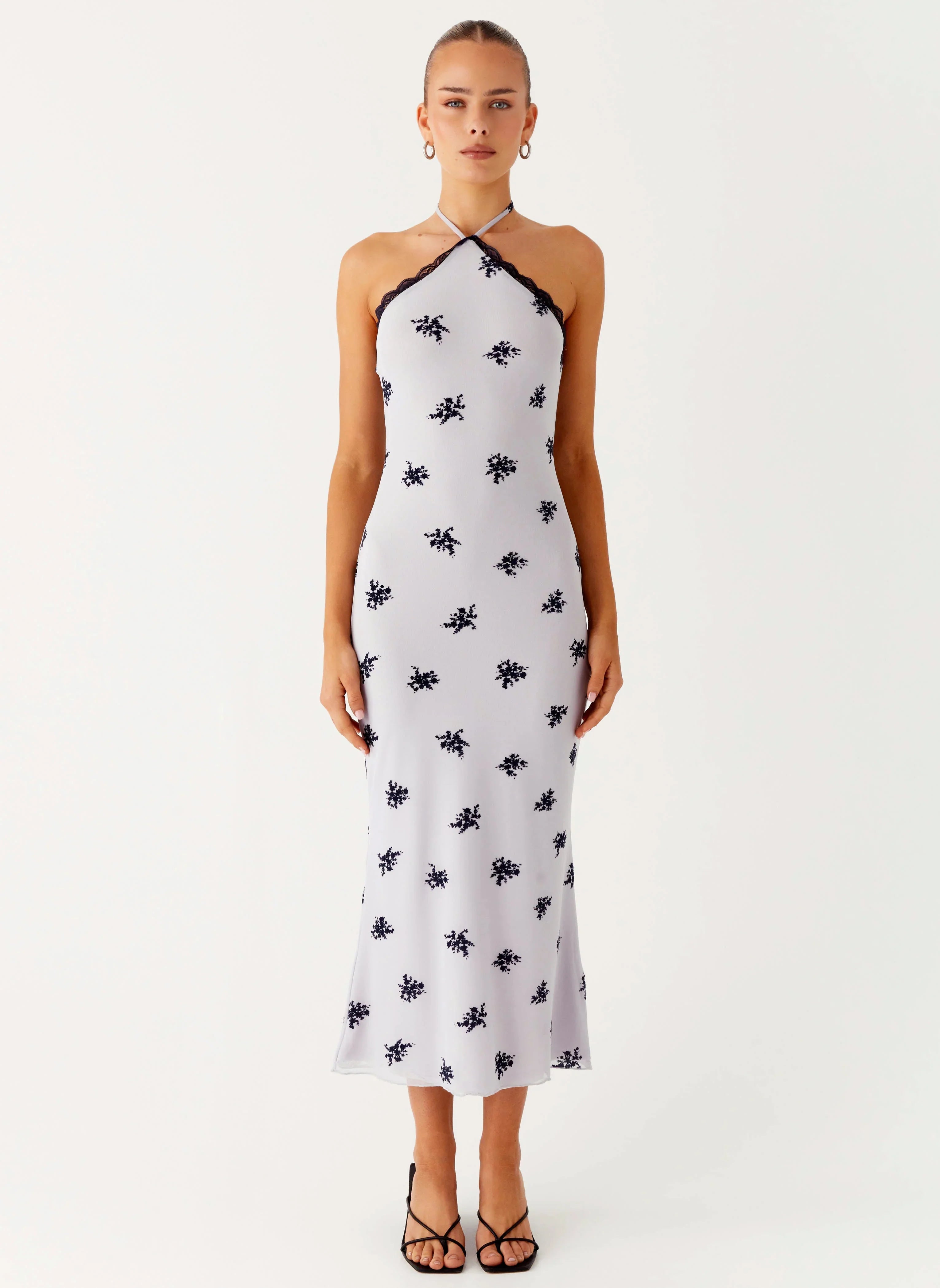 Nestel Flock Halter Midi Dress Lilac