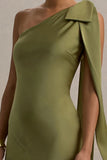Here For Love Khaki Satin Asymmetric Maxi Dress With Bow