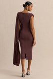 Kamoria Brown Round Neck Midi Dress With Cape Sleeve
