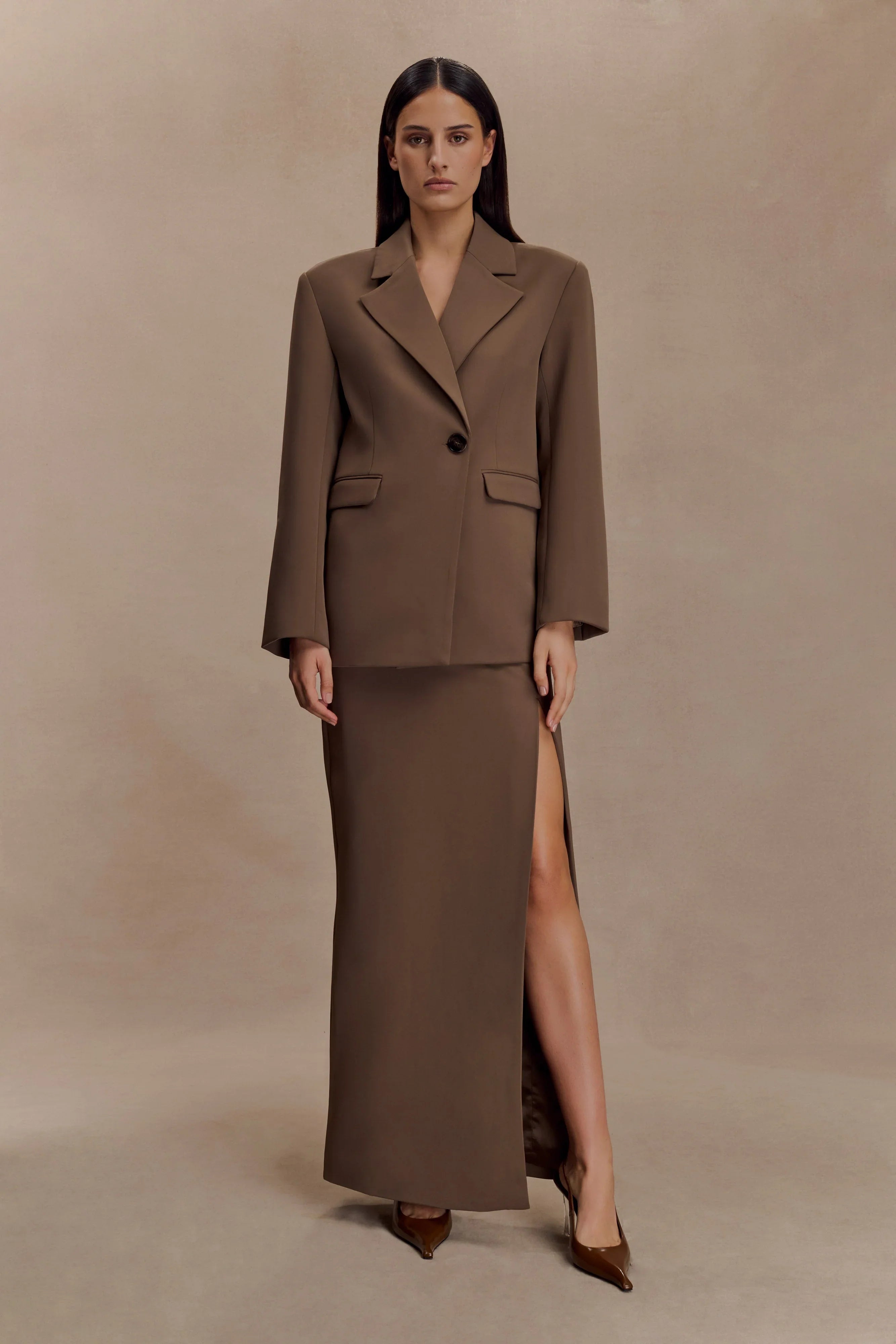 Cassie Column Maxi Skirt Cacao Brown