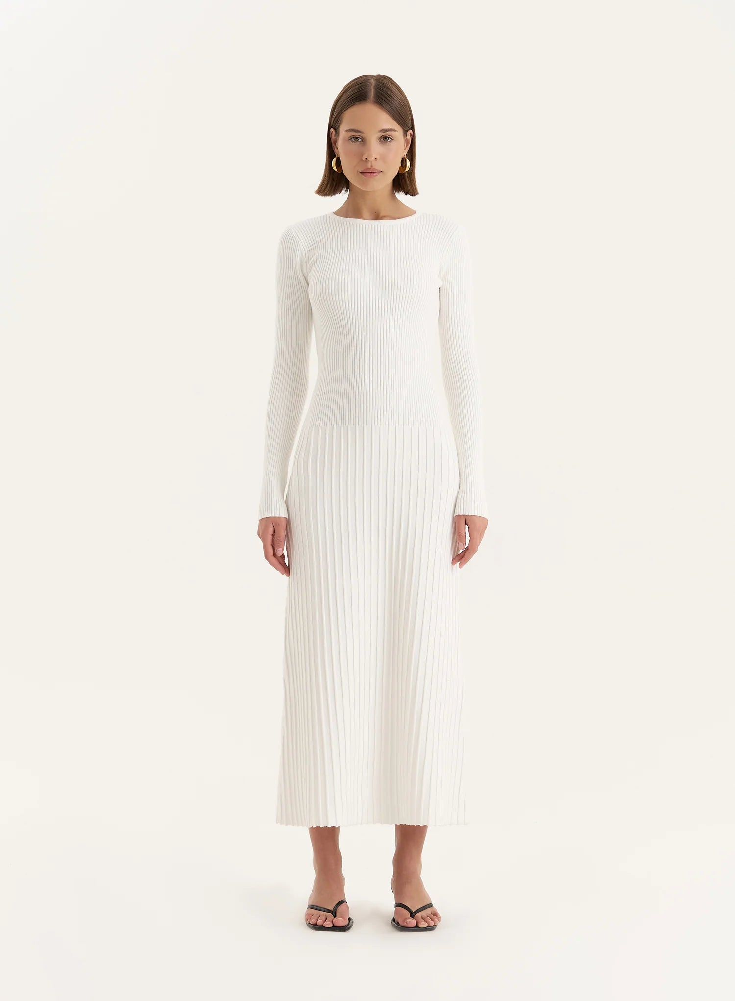 White Rib Knit Tie Back Detail Maxi Dress