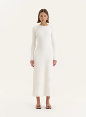 White Rib Knit Tie Back Detail Maxi Dress
