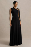 Selena Black High Neck Maxi Dress With Cut Out And Cape Sleeve Detail