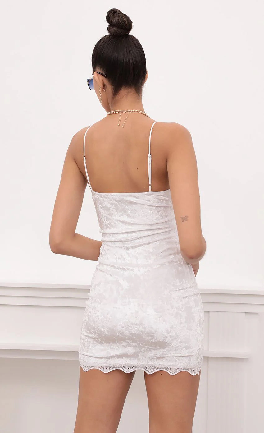 Lace Bodycon Velvet Dress In White