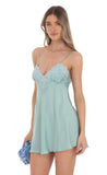 Lace Satin Babydoll Dress in Seafoam