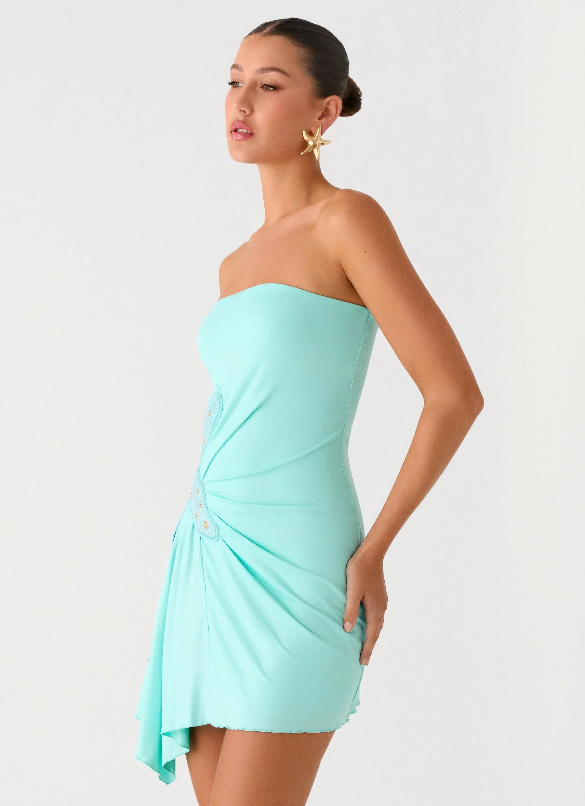 Ocean Dream Strapless Mini Dress Turquoise