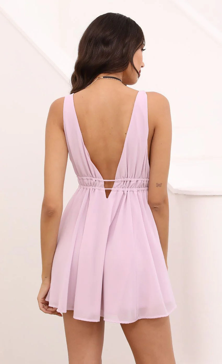 Plunge A line Dress in Lavender