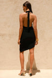 Vivia Black Plunge Neck Ruched Mini Dress