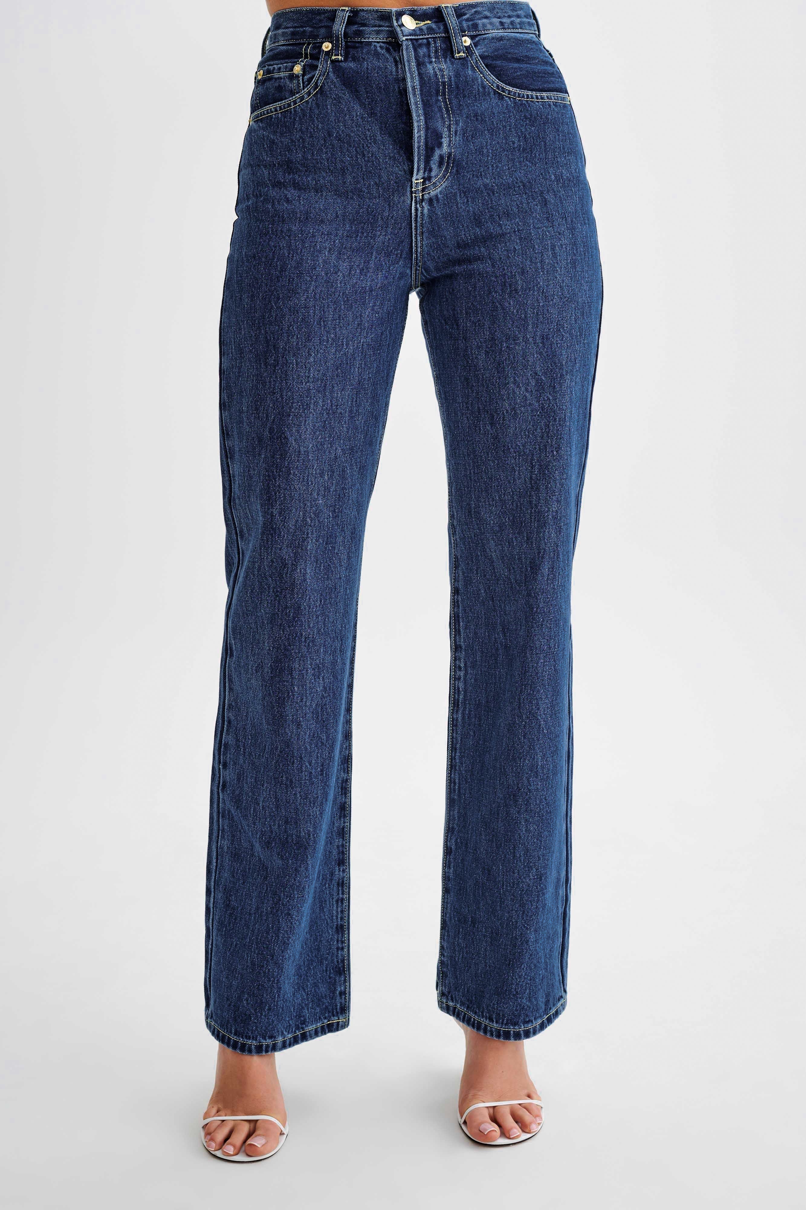 Janine High Waisted Straight Leg Jeans Dark Blue