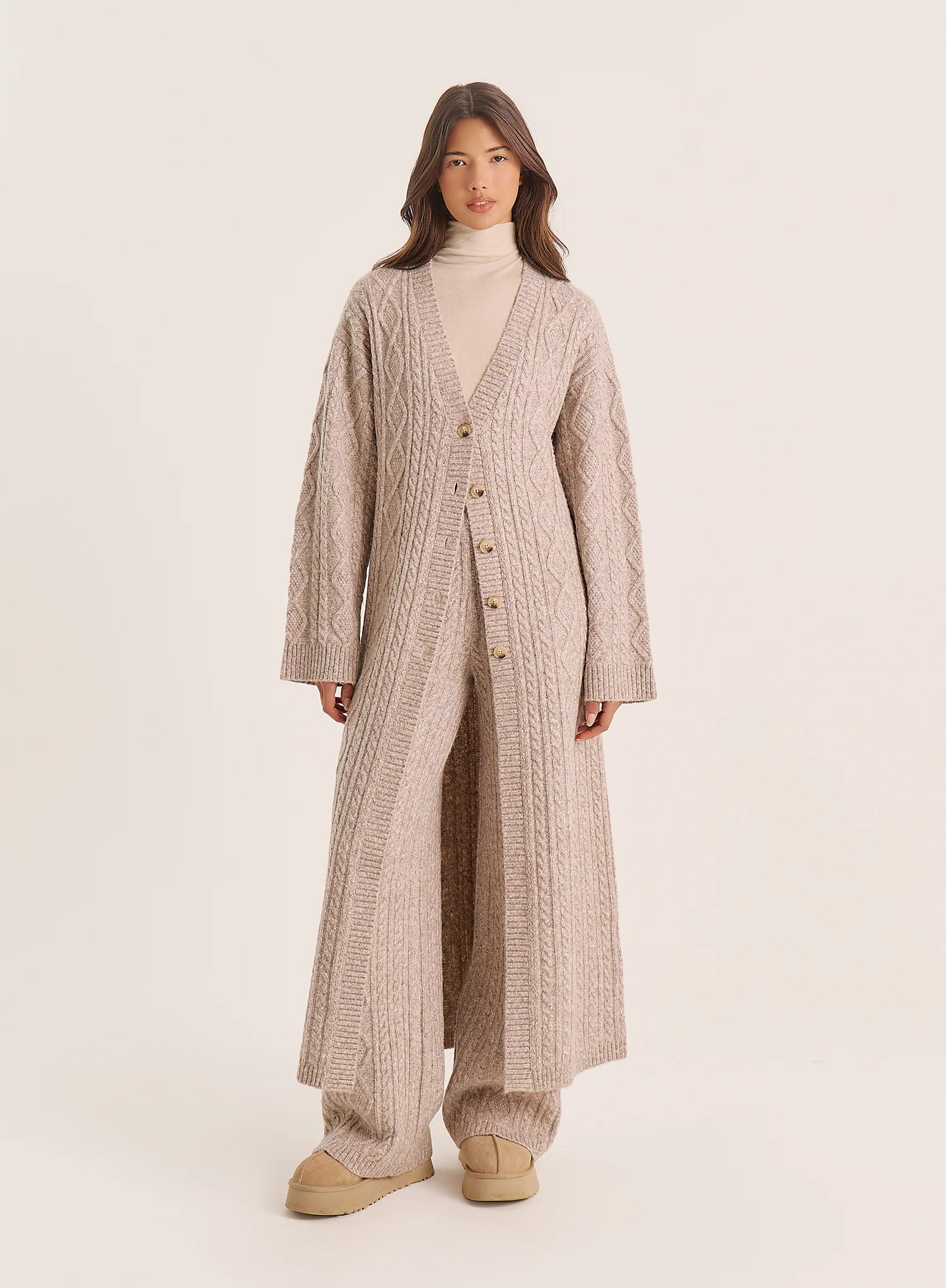 Taupe Cable Knit Longline Cardigan