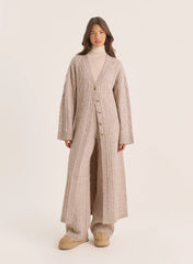 Taupe Cable Knit Longline Cardigan