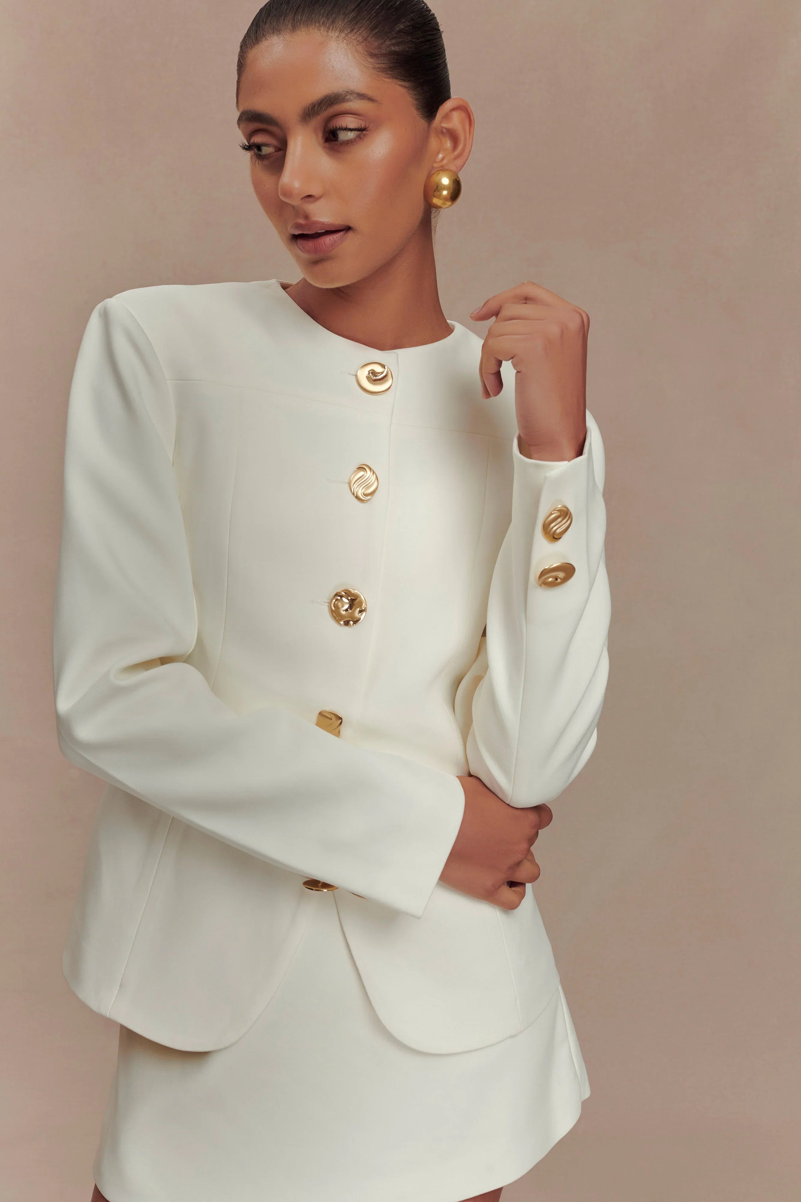 Asia Mixed Button Blazer Ivory