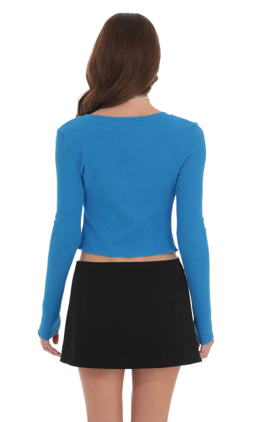 Ribbed Fly Away Top in Blue