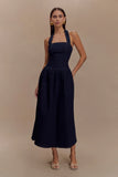 Caroline Denim Halter Midi Dress Indigo Blue