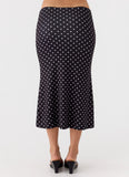 Bahama Low Rise Midi Skirt Black Polkadot