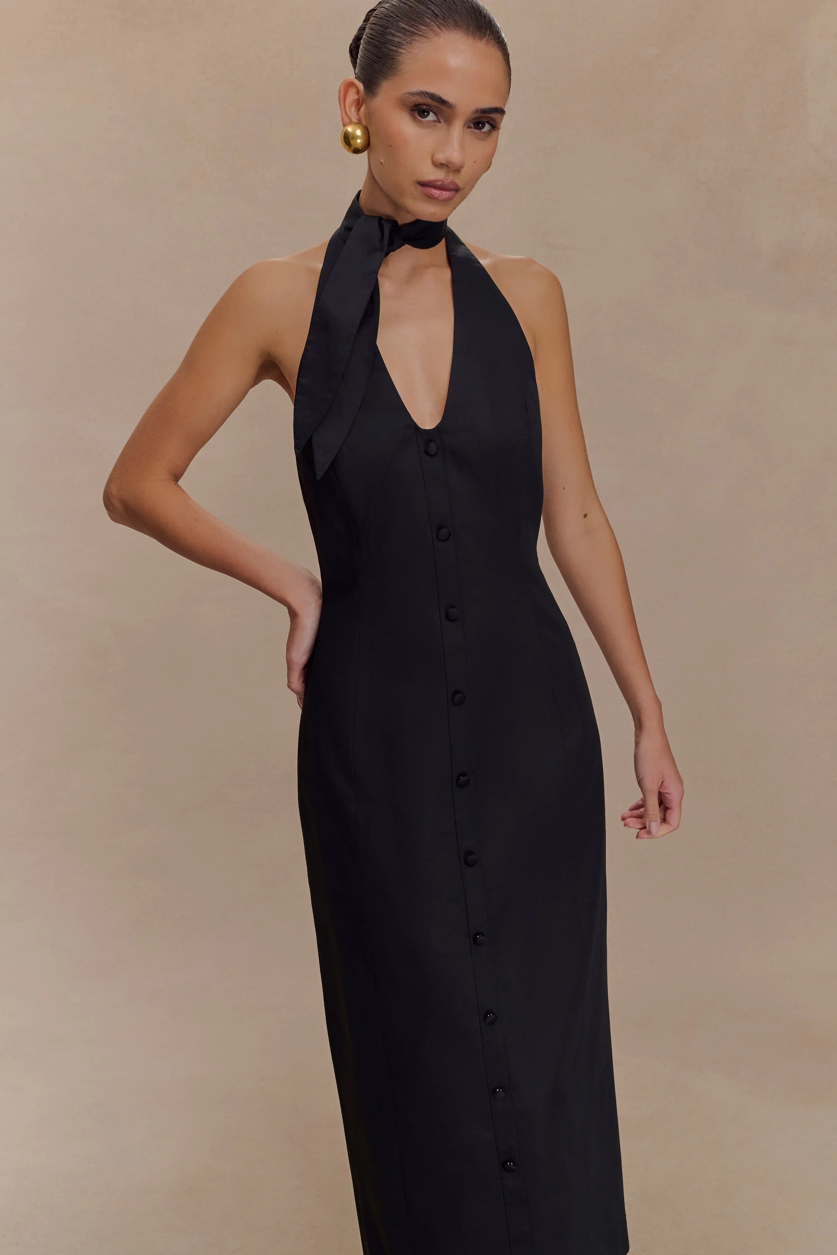 Simona Halter Neck Midi Dress Black