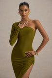 Astra Green One Shoulder Asymmetric Maxi Dress