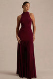 Tasmin Burgundy High Neck Maxi Dress With Drop Waist