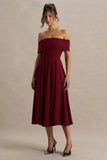 Isabella Burgundy Bardot Neck Midi Dress