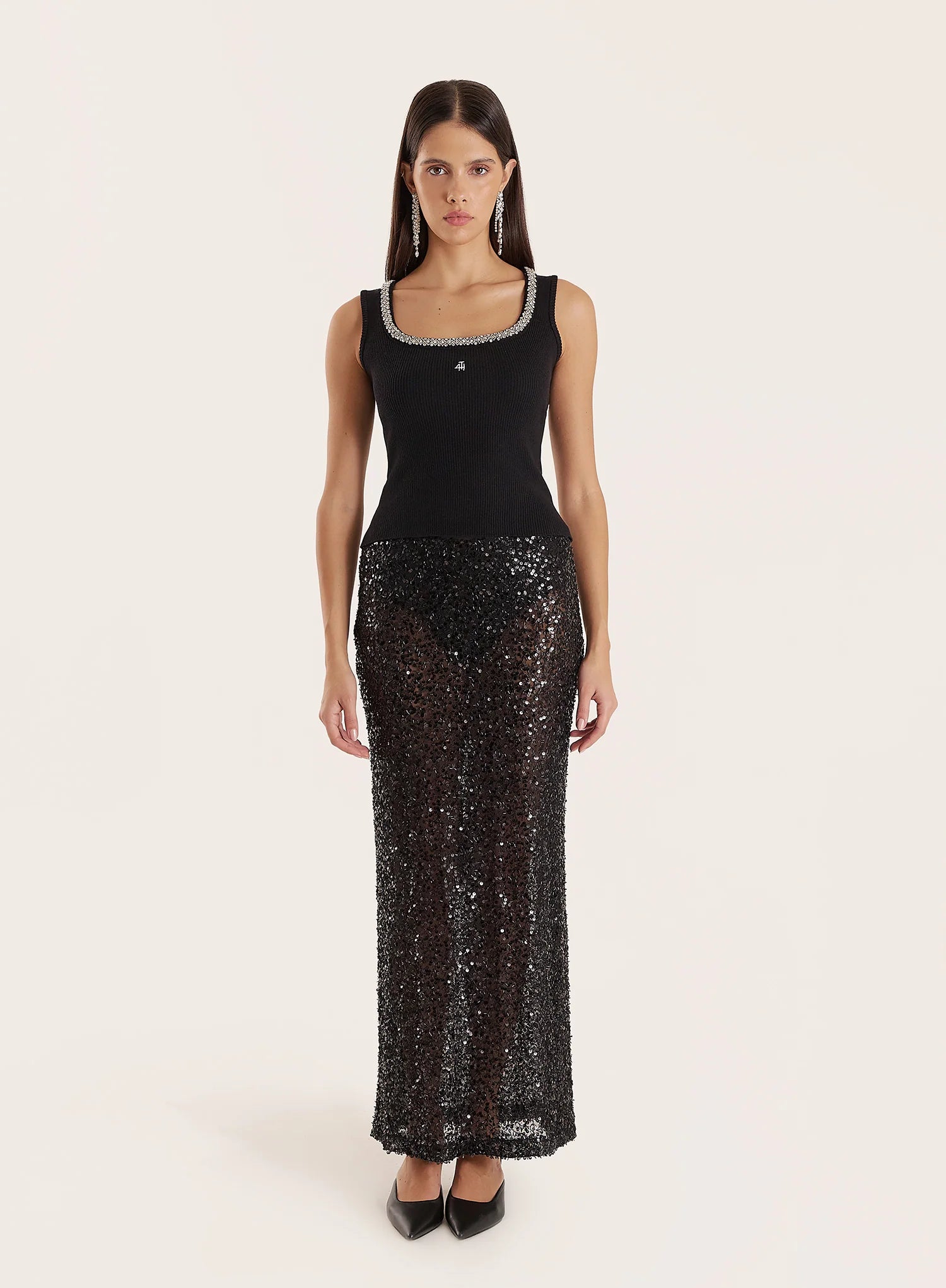 Black Sheer Sequin Maxi Skirt