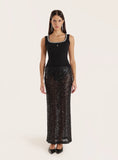Black Sheer Sequin Maxi Skirt