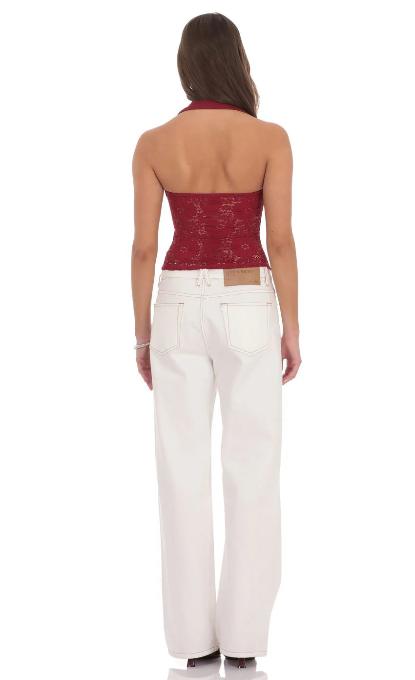 Lace Halter Top in Red