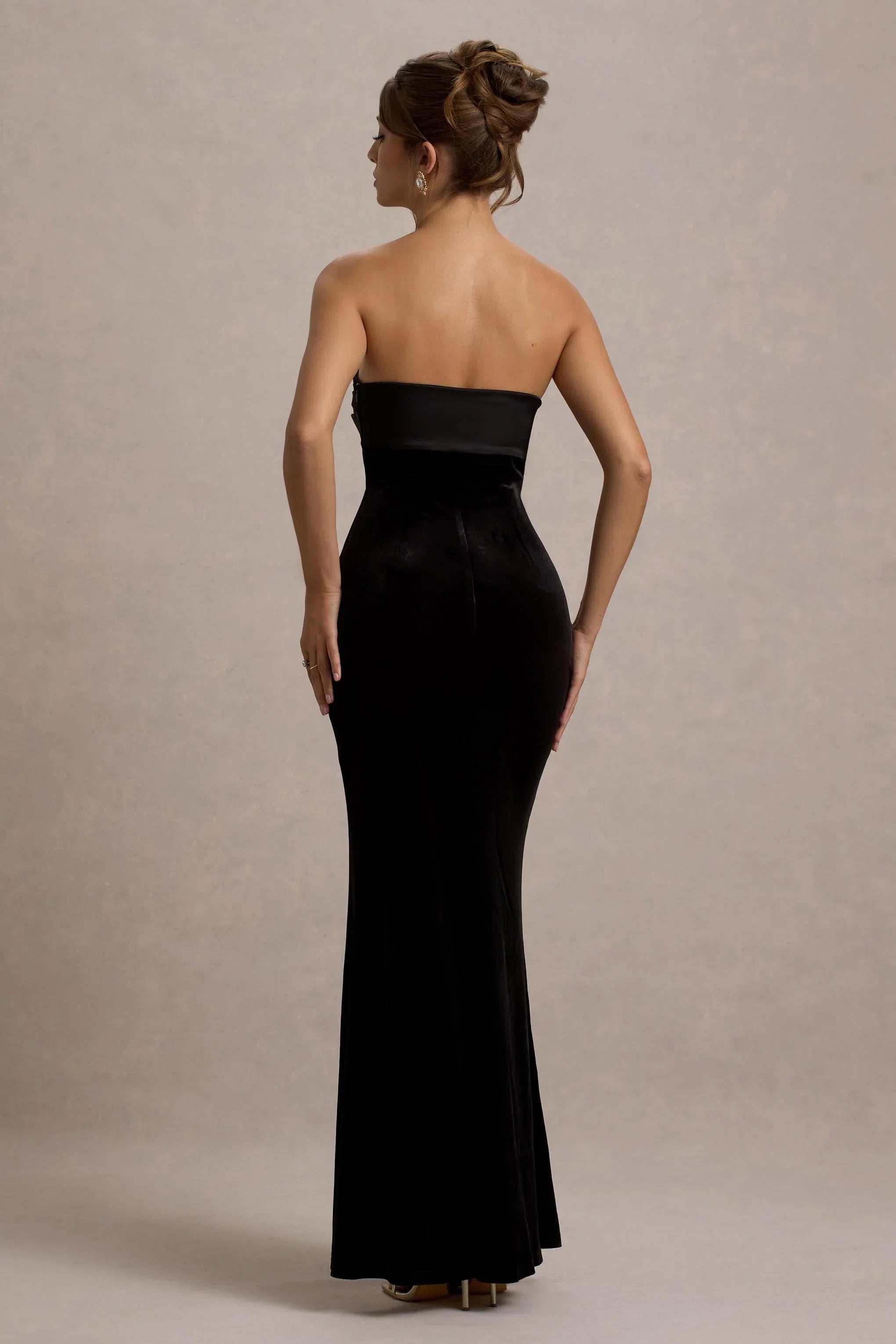 Ambrosi Black Velvet Bandeau Maxi Dress