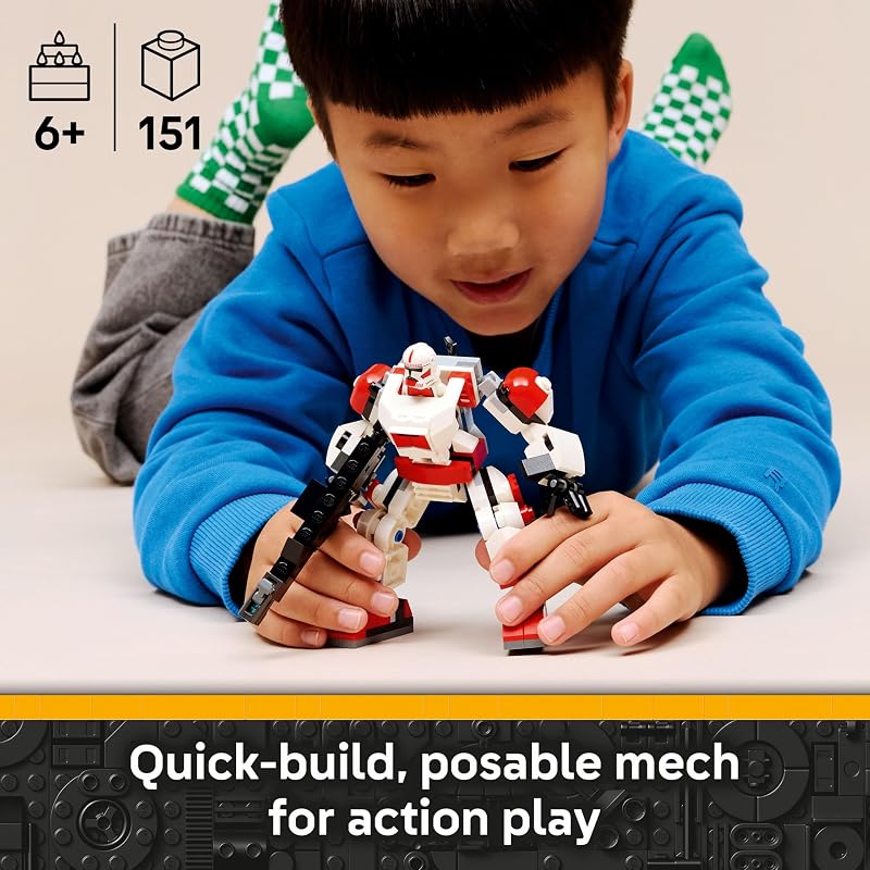 LEGO Star Wars Clone Shock Trooper Mech Building Toy for Boys Girls Poseable Star Wars Figure W Pretend Play Blaster Stud Shooter for Kids Fans Ages 6 Gift Idea for Birthdays 75448