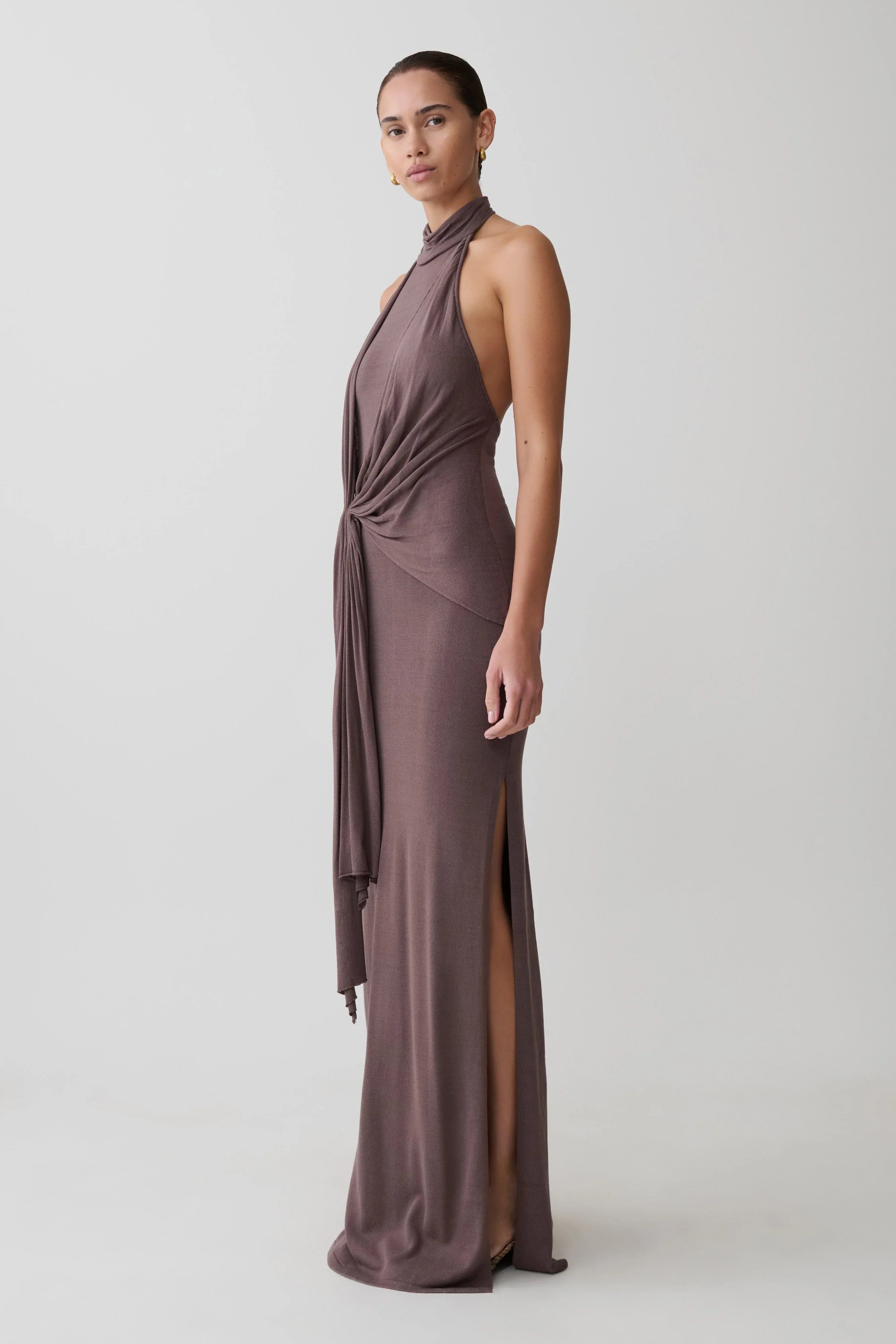 Cindylou Halter Knit Maxi Dress Peppercorn