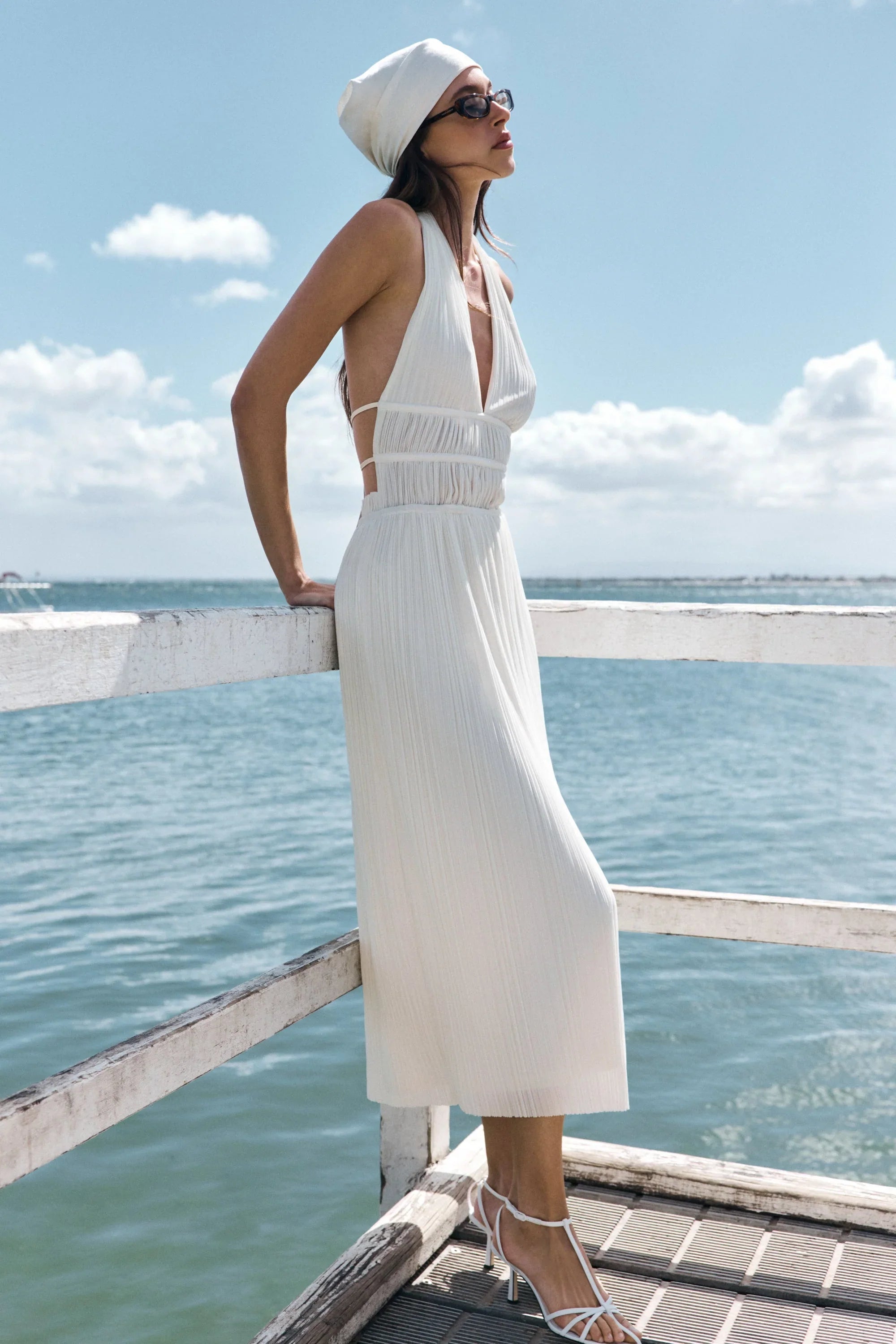Thien Cowl Halter Midi Dress Ivory