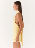 Alicia Satin Halter Mini Dress Pastel Yellow