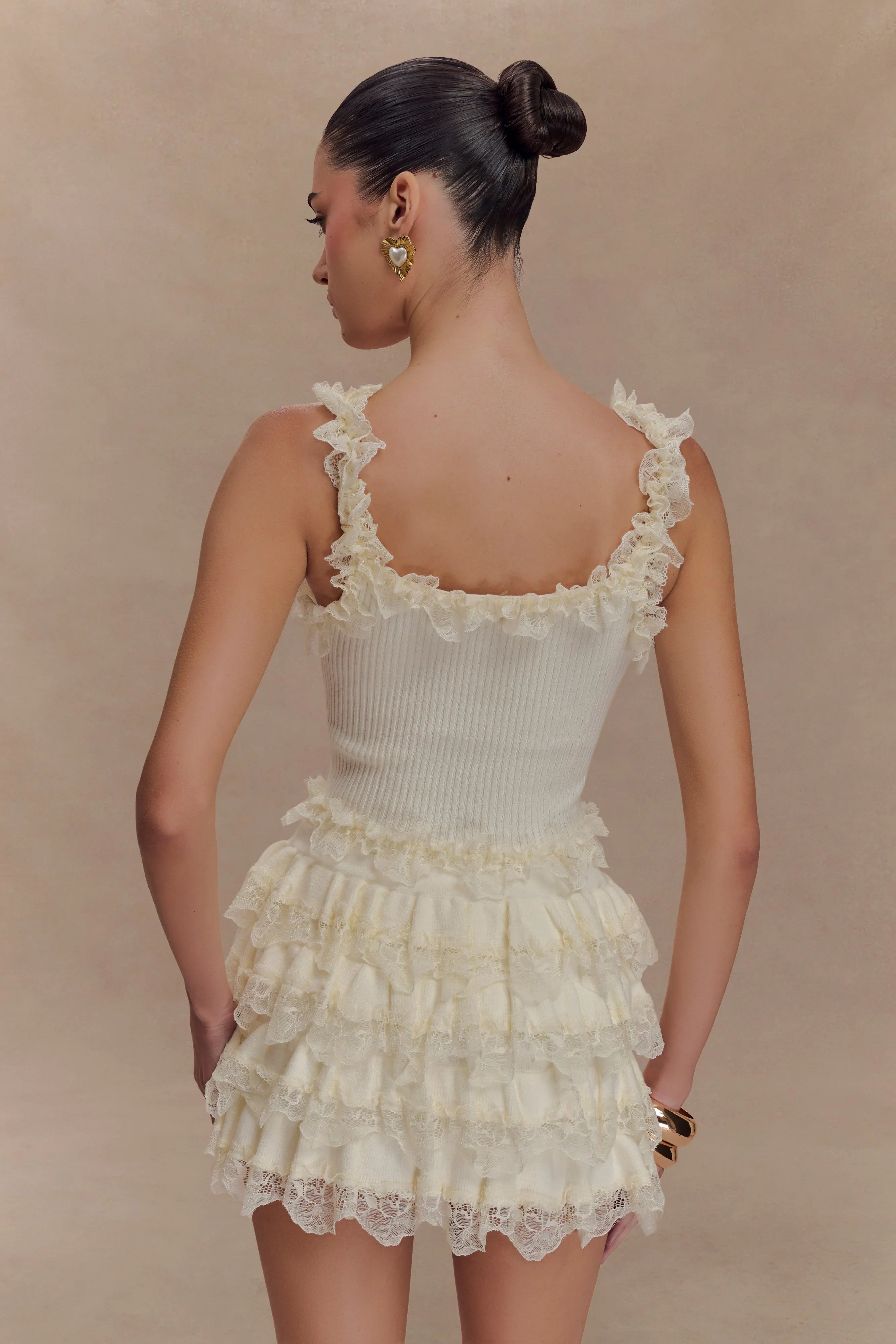 Margaret Lace Ruffle Mini Skort Cream