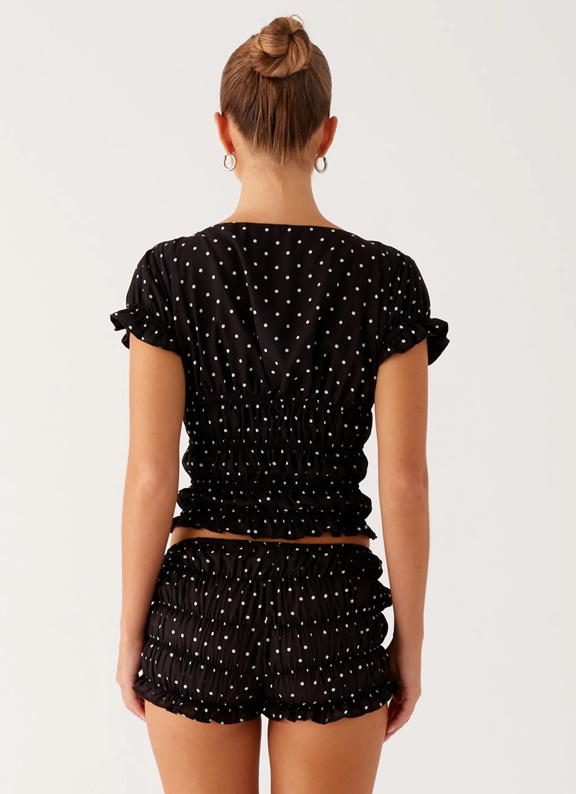 Natalia Ruched Top Black Polka Dot