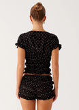 Natalia Ruched Top Black Polka Dot