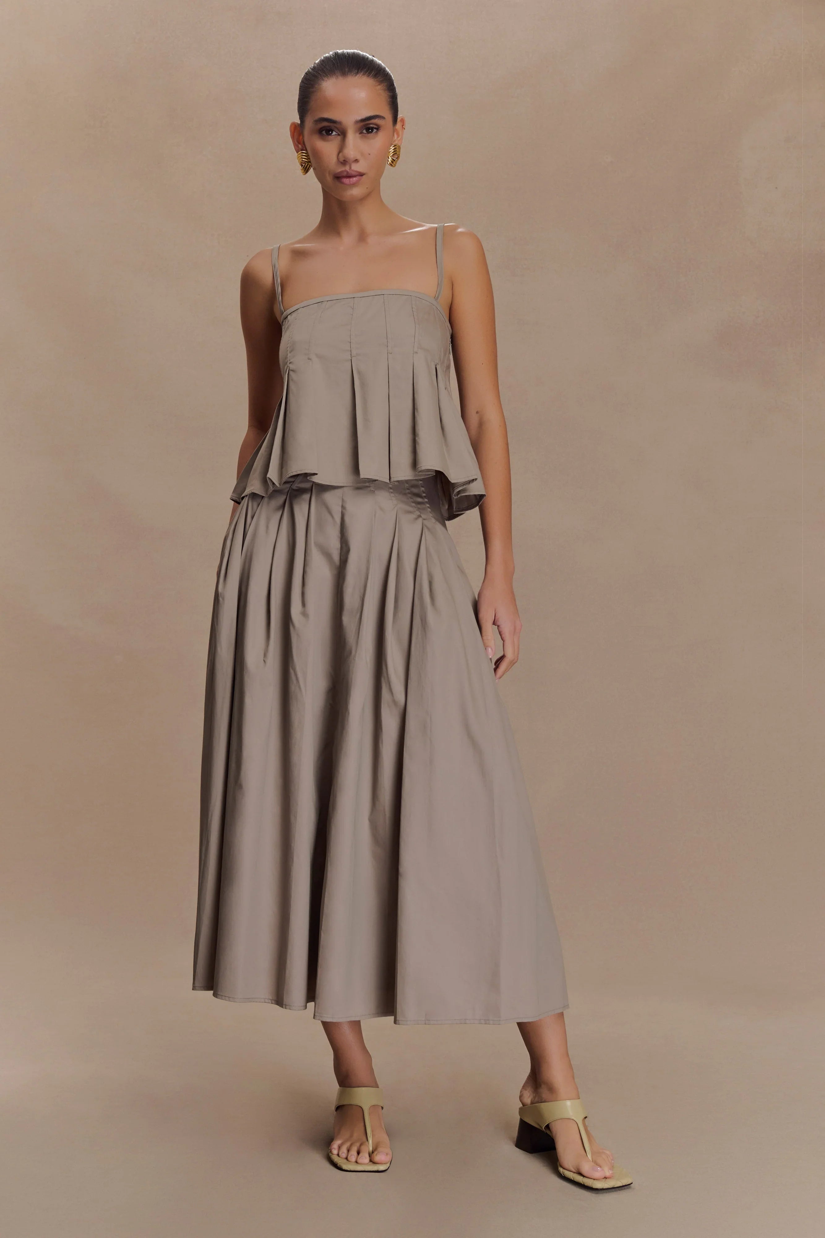 Mae A Line Midi Skirt Pebble Brown