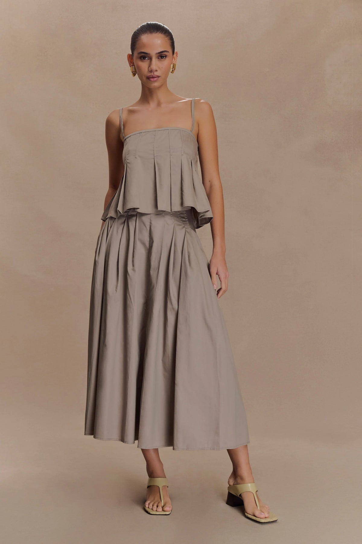 Mae A Line Midi Skirt Pebble Brown