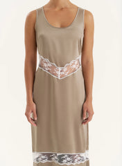 Khaki Satin Lace Cut Out Maxi Dress