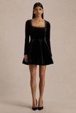 Beloved Black Velvet Embellished Square Neck Mini Dress