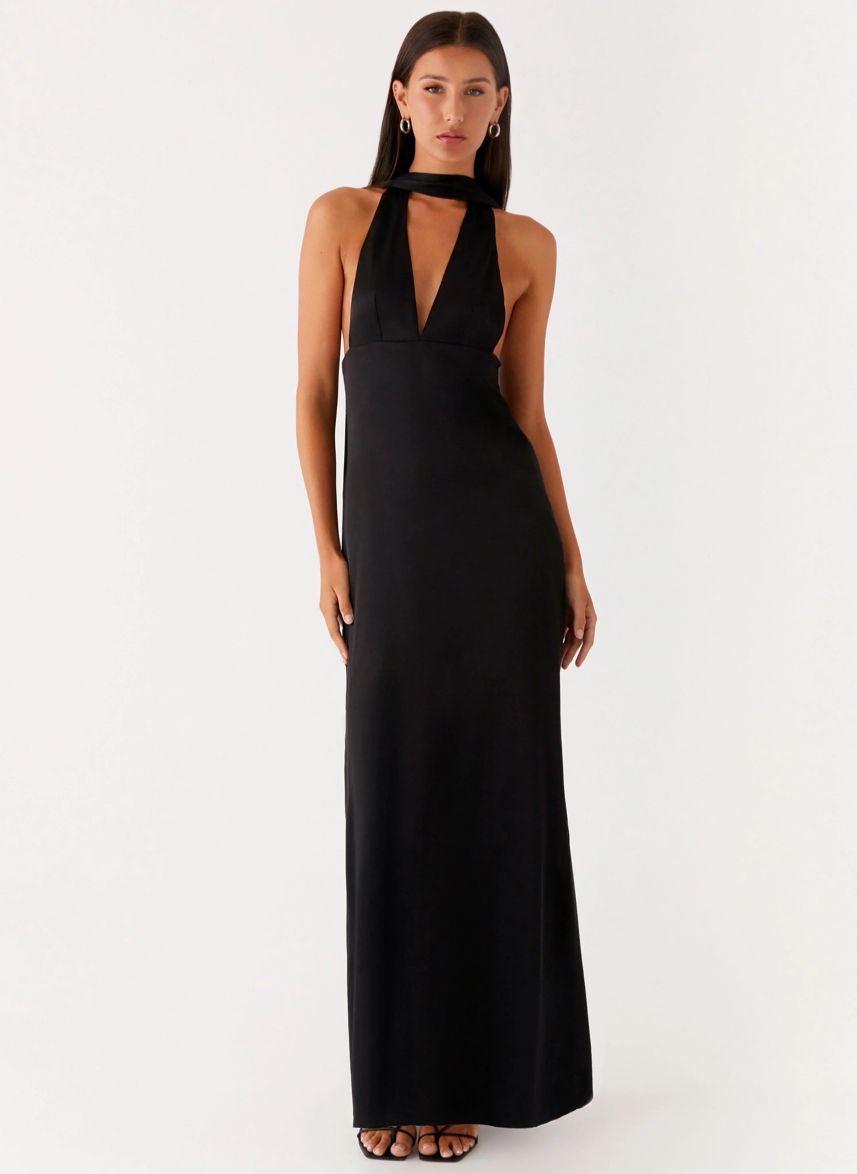 Alicia Satin Halter Maxi Dress Black