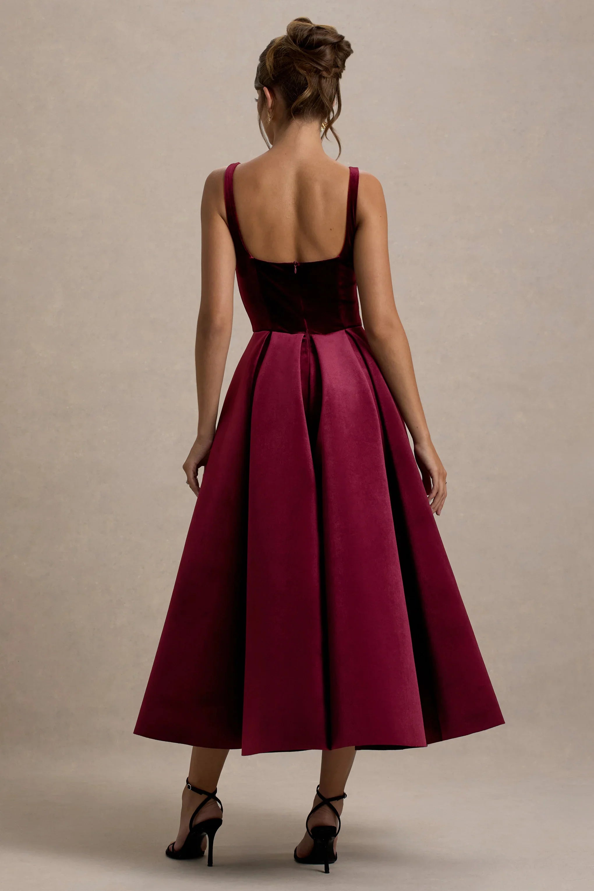 Francisca Berry Velvet Strappy Volume Hem Midi Dress