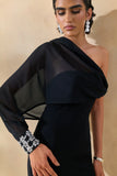 Milania Black Asymmetric Neck Maxi Dress With Twist Sleeve