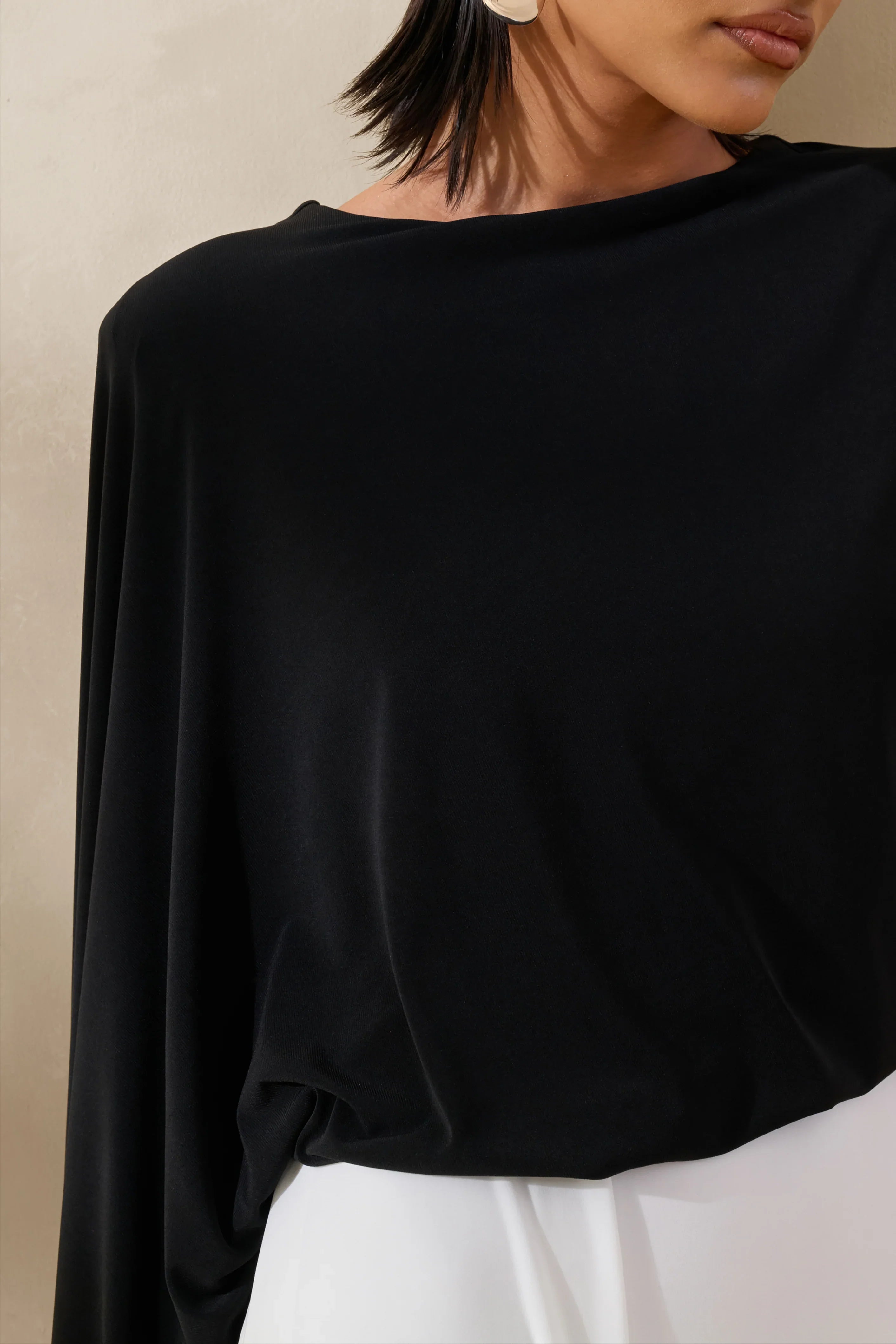 Carenza Black White Wide Neck Maxi Dress With Cape Sleeve