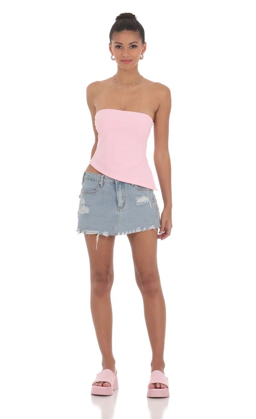 Strapless Side Slit Top in Pink