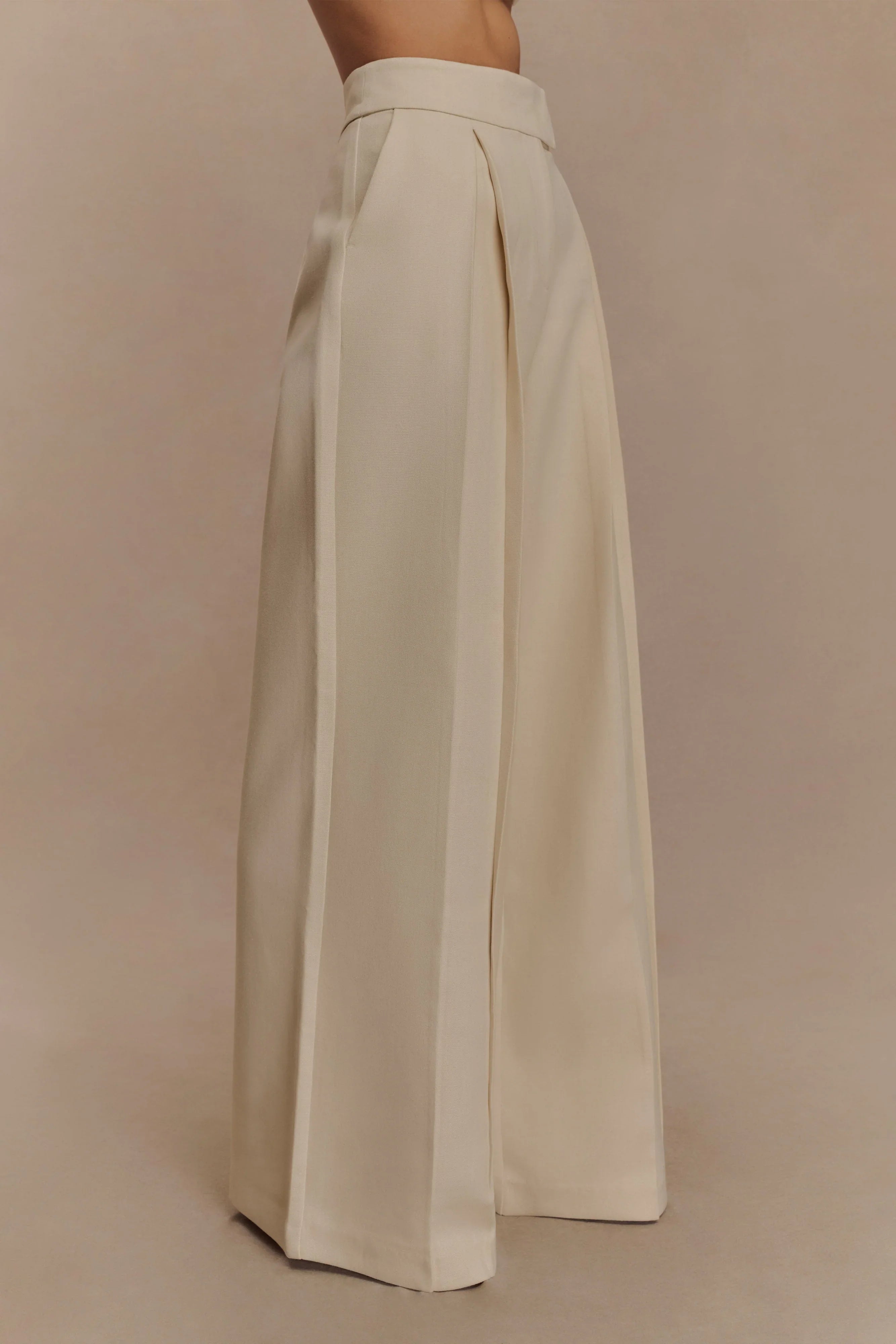 Raya Mid Rise Wide Leg Linen Pant Natural Beige