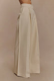 Raya Mid Rise Wide Leg Linen Pant Natural Beige